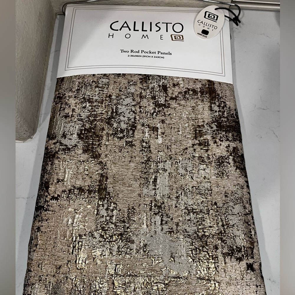 1-NWT CALLISTO HOME GOLD ABSTRACT JACQUARD CURTAINS SET OF 2 36”x 96” PANEL